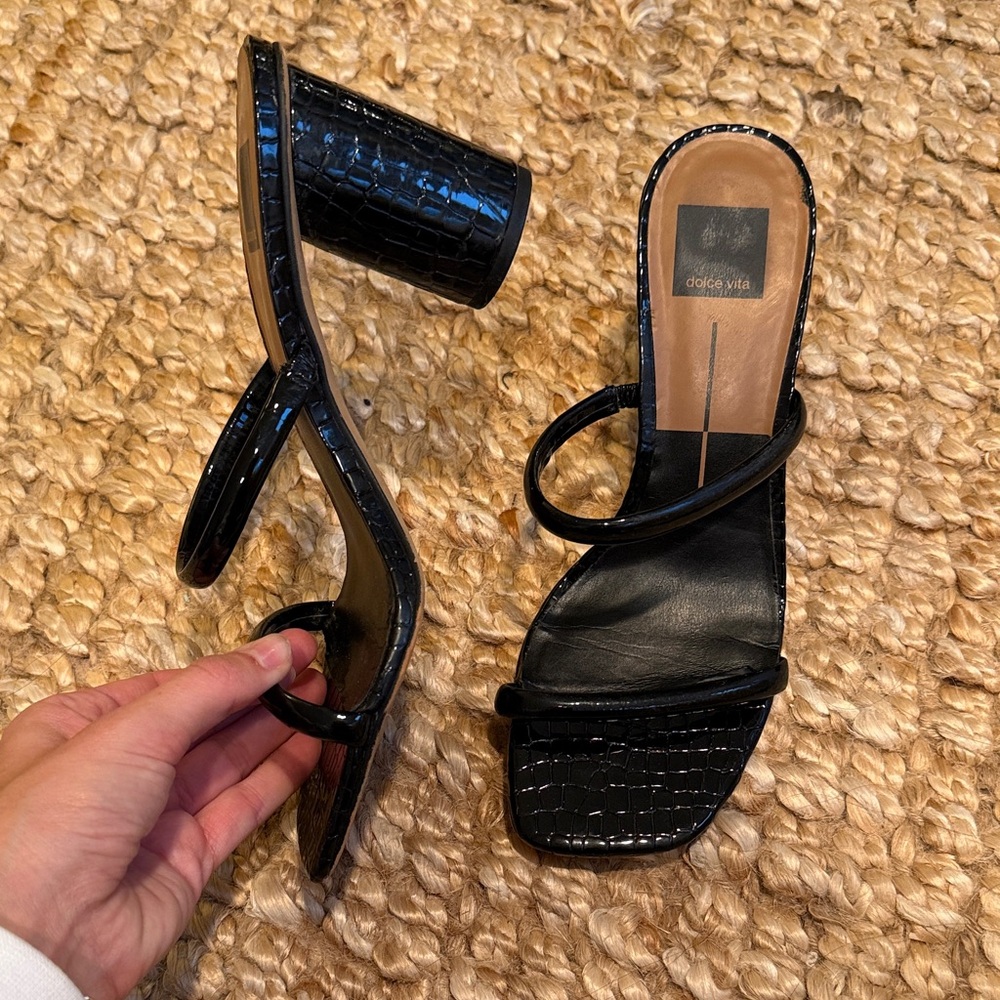 Patent croc heeled sandals